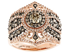 Champagne And White Diamond 10k Rose Gold Center Design Ring 1.50ctw