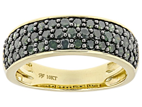 Green Diamond 10K Yellow Gold Band Ring 1.00ctw