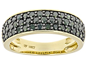 Green Diamond 10K Yellow Gold Band Ring 1.00ctw
