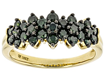 Picture of Green Diamond 10K Yellow Gold Cluster Ring 0.75ctw