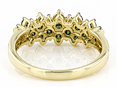 Green Diamond 10K Yellow Gold Cluster Ring 0.75ctw