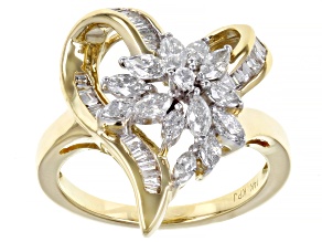 White Diamond 14K Yellow Gold Heart Cluster Ring 1.00ctw