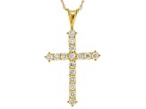 Natural Light Yellow Diamond 10k Yellow Gold Cross Drop Pendant With Chain 0.50ctw