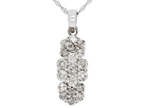 Diamond 10K White Gold Cluster Pendant With Rope Chain 1.00ctw