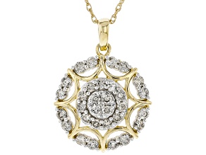 Diamond 10K Yellow Gold Cluster Pendant With Rope Chain 1.00ctw