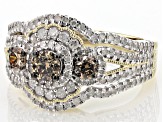 Champagne and White Diamond 10k Yellow Gold Cluster Ring 1.50ctw