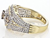 Champagne and White Diamond 10k Yellow Gold Cluster Ring 1.50ctw