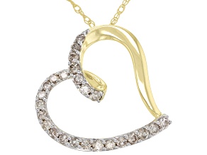 Diamond 10k Yellow Gold Heart Pendant With 18" Rope Chain 0.50ctw