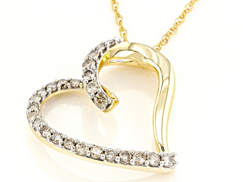 Diamond 10k Yellow Gold Heart Pendant With 18" Rope Chain 0.50ctw