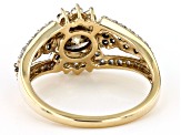 Champagne And White Diamond 10k Yellow Gold Center Design Ring 1.58ctw