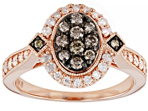 Champagne And White Diamond 10k Rose Gold Cluster Ring 0.60ctw