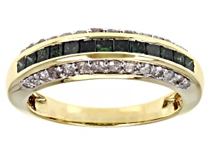 Green Diamond And White Diamond 10K Yellow Gold Band Ring 1.00ctw