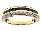 Green Diamond And White Diamond 10K Yellow Gold Band Ring 1.00ctw