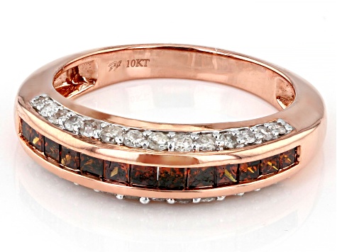 Red Diamond And White Diamond 10K Rose Gold Band Ring 1.00ctw