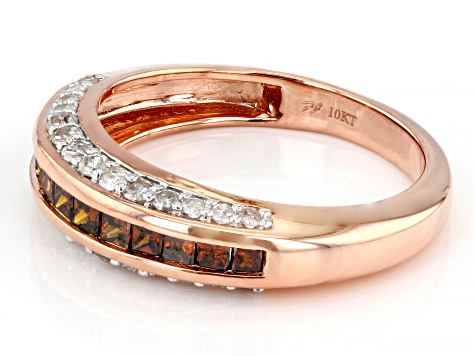 Red Diamond And White Diamond 10K Rose Gold Band Ring 1.00ctw