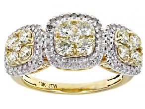 Natural Yellow And White Diamond 10k Yellow Gold Cluster Ring 1.50ctw
