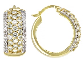 Natural Yellow And White Diamond 10k Yellow Gold Hoop Earrings 1.50ctw