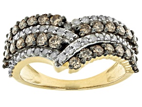 Champagne And White Diamond 10k Yellow Gold Cluster Ring 1.50ctw