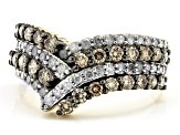 Champagne And White Diamond 10k Yellow Gold Cluster Ring 1.50ctw