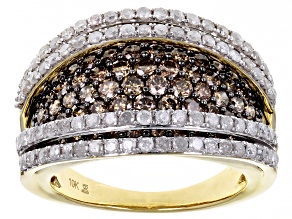 Champagne And White Diamond 10k Yellow Gold Wide Band Ring 2.50ctw