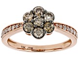 Champagne And White Diamond 10k Rose Gold Flower Cluster Ring 0.75ctw