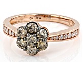 Champagne And White Diamond 10k Rose Gold Flower Cluster Ring 0.75ctw
