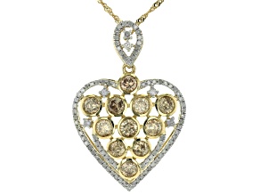 Champagne And White Diamond 10k Yellow Gold Heart Pendant 1.55ctw
