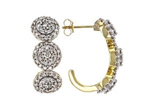 Diamond 10k Yellow Gold J-Hoop Earrings 1.50ctw