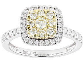 Natural Yellow And White Diamond 10k White Gold Halo Cluster Ring 0.75ctw