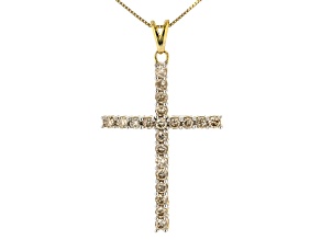 Candlelight Diamonds™ 10k Yellow Gold Cross Pendant With 18" Box Chain 1.00ctw