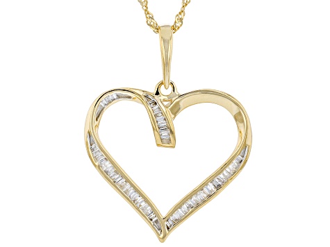 White Diamond 10k Yellow Gold Heart Pendant 0.15ctw