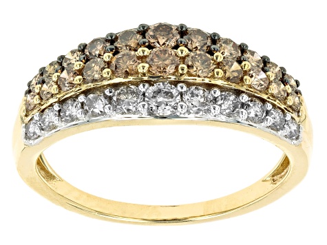 Shades Of Champagne Diamond 10k Yellow Gold Wide Band Ring 0.95ctw