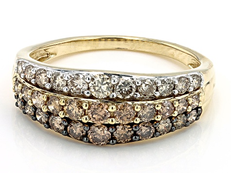 Shades Of Champagne Diamond 10k Yellow Gold Wide Band Ring 0.95ctw