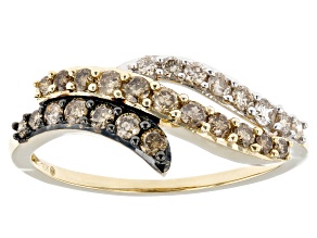 Shades Of Champagne Diamond 10k Yellow Gold Bypass Ring 0.50ctw
