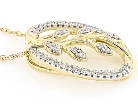 White Diamond 10k Yellow Gold Pendant With 18" Rope Chain 0.25ctw