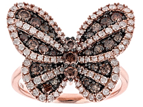 Champagne And White Diamond 10k Rose Gold Butterfly Cluster Ring 1.25ctw - SDG184 | JTV.com