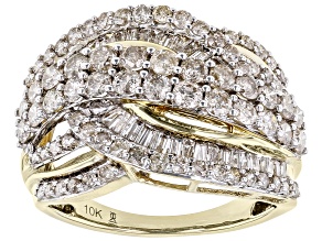White Diamond 10k Yellow Gold Crossover Wide Band Ring 2.00ctw
