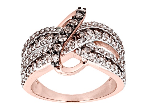 Champagne And White Diamond 10k Rose Gold Open Design Crossover Ring 1 ...