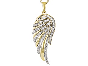 White Diamond 10k Yellow Gold Angel Wing Pendant With 18" Rope Chain 0.50ctw