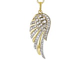 White Diamond 10k Yellow Gold Angel Wing Pendant With 18" Rope Chain 0.50ctw