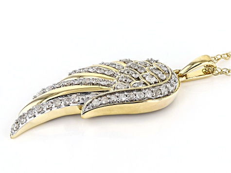 White Diamond 10k Yellow Gold Angel Wing Pendant With 18" Rope Chain 0.50ctw