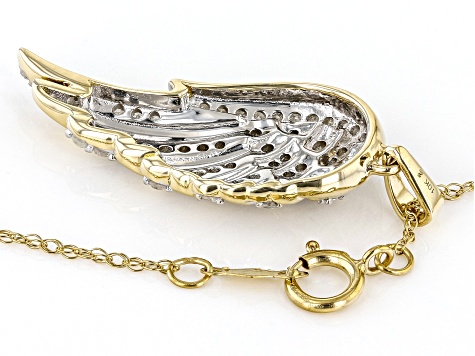 White Diamond 10k Yellow Gold Angel Wing Pendant With 18" Rope Chain 0.50ctw