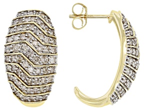 White Diamond 10k Yellow Gold J-Hoop Earrings 1.90ctw