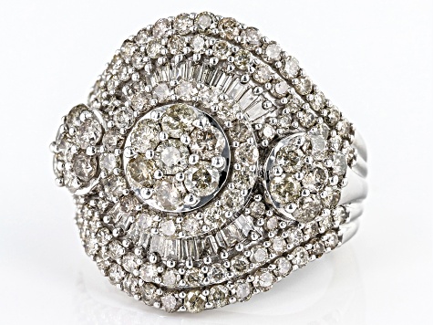 White Diamond 10k White Gold Cluster Ring 3.00ctw