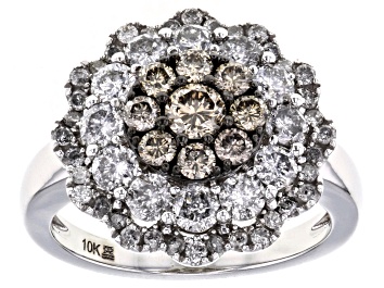 Picture of Champagne And White Diamond 10k White Gold Cluster Ring 2.00ctw