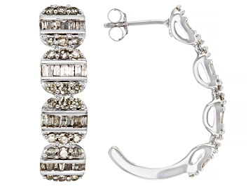 Picture of White Diamond 10k White Gold J-Hoop Earrings 1.35ctw