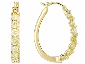 Natural Yellow Diamond 10k Yellow Gold Hoop Earrings 2.00ctw