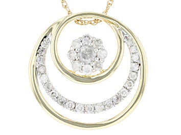 Picture of White Diamond 10k Yellow Gold Circle Pendant With 18" Rope Chain 0.40ctw