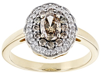 Picture of Champagne And White Diamond 10k Yellow Gold Halo Ring 0.75ctw