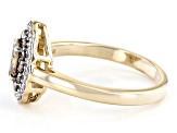Champagne And White Diamond 10k Yellow Gold Halo Ring 0.75ctw